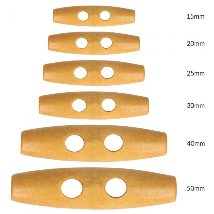Wooden toggle buttons 15-50mm natural - 30-50pcs