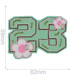 Iron-on patches 23 green with flower - 5pcs