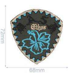 Patch flower blue in shield 68x72mm - 5pcs