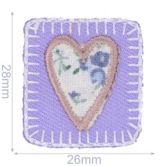 Iron-on patches heart with flowers in square - 5pcs