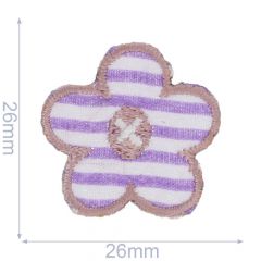 Patch flower lilac-white striped 26x26mm - 5pcs
