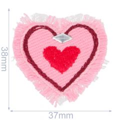 Iron-on patches heart red in pink heart - 5pcs