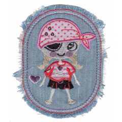 Iron-on patches Jeans with pirate girl - 5pcs