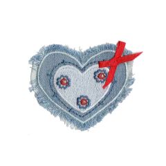 Iron-on patches heart jeans with rose bow - 5pcs