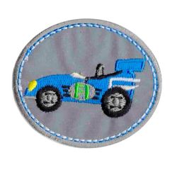 Iron-on patches race car blue reflective - 5pcs