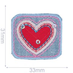 Iron-on patches Rectangle with red heart - 5pcs