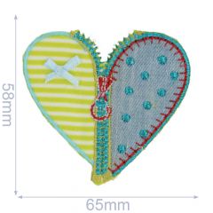 Iron-on patches heart with zipper green - 5pcs