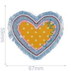Iron-on patches heart jeans yellow-lilac - 5pcs