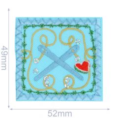 Iron-on patches Rectangle with knitting pins blue - 5pcs