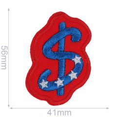 Iron-on patches Dollar sign blue-red - 5pcs