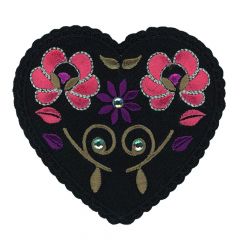 HKM Iron-on patch black heart with flowers - 5pcs