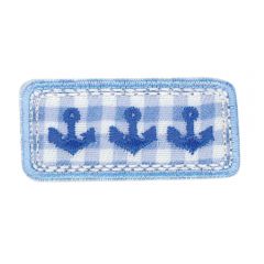 HKM Iron-on patches anchor blue in a rectangle - 5pcs
