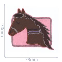 HKM Iron-on patch horse in square 78x70mm pink - 5pcs