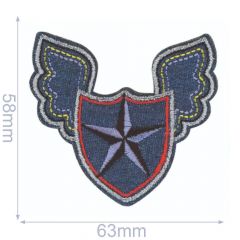 HKM Iron-on patch star shield with wings 63x58mm - 5pcs