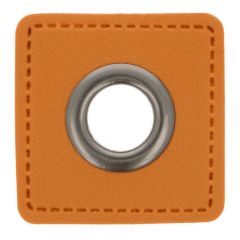 Eyelets on brown faux leather square 11mm - 50pcs