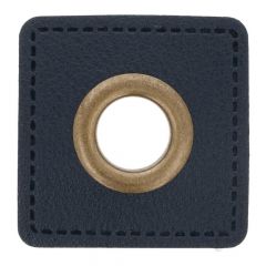 Eyelets on navy faux leather square 8mm - 50pcs
