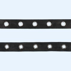 Woven eyelet ribbon faux leather 20mm black - 10m