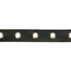 Eyelet ribbon 20mm imitation leather black - 10m