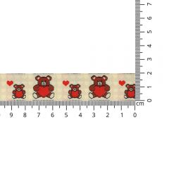 Woven ribbon bears with hearts 20mm - 25m - 01